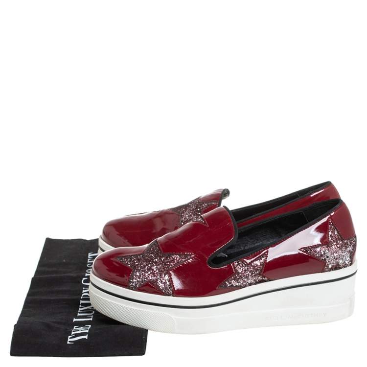Pre Owned Stella McCartney Red Faux Patent Leather  Slip On Platform Sneakers Size 38