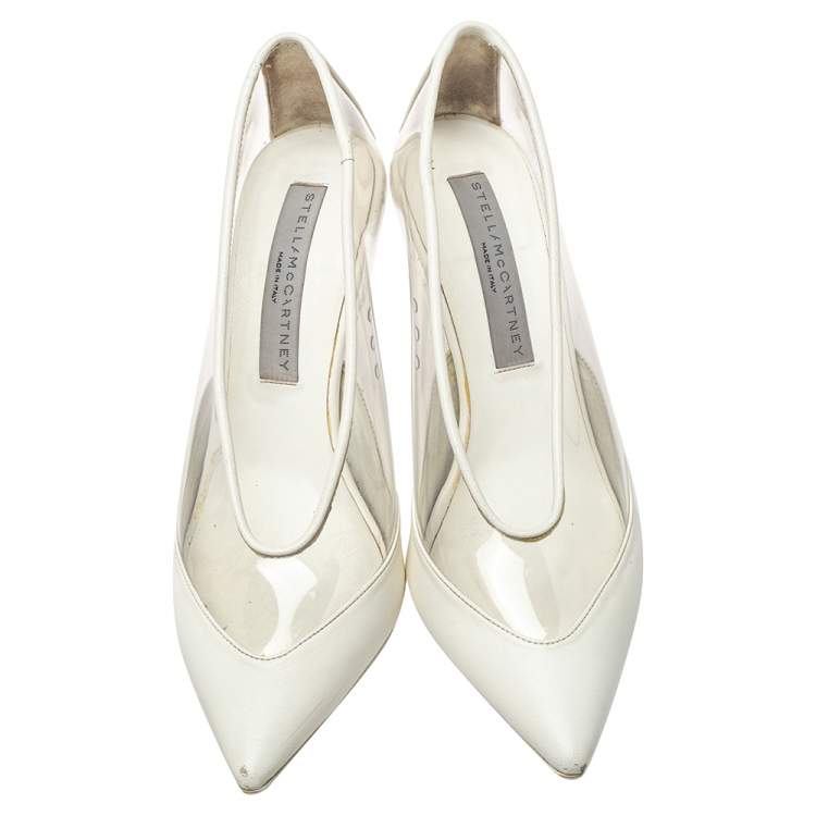 Pre Owned Stella McCartney White Faux Leather And PVC Pointed Toe Pumps Size 37