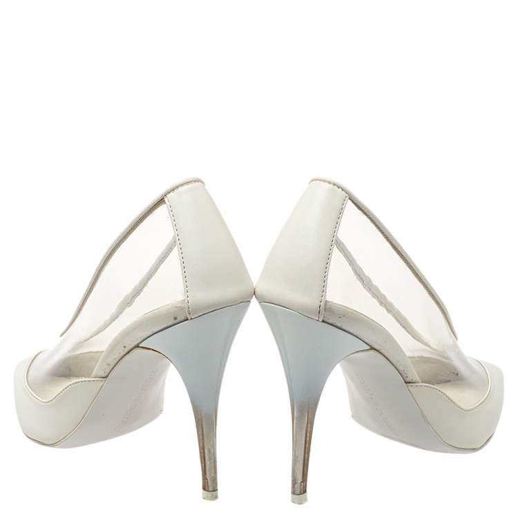 Pre Owned Stella McCartney White Faux Leather And PVC Pointed Toe Pumps Size 37