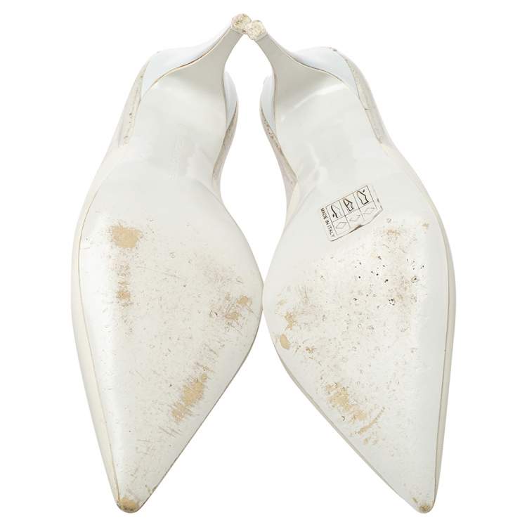 Pre Owned Stella McCartney White Faux Leather And PVC Pointed Toe Pumps Size 37