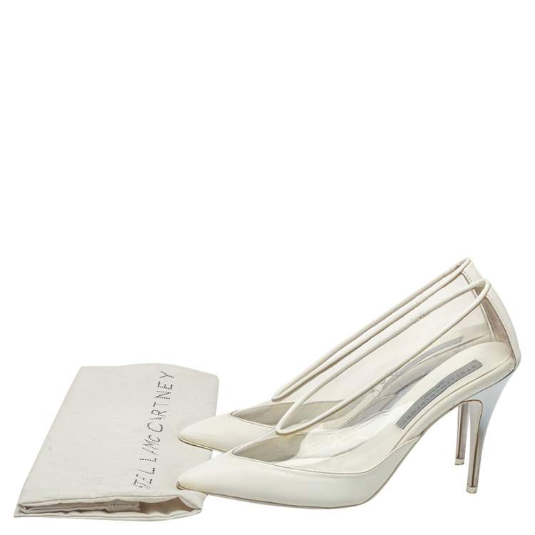 Pre Owned Stella McCartney White Faux Leather And PVC Pointed Toe Pumps Size 37