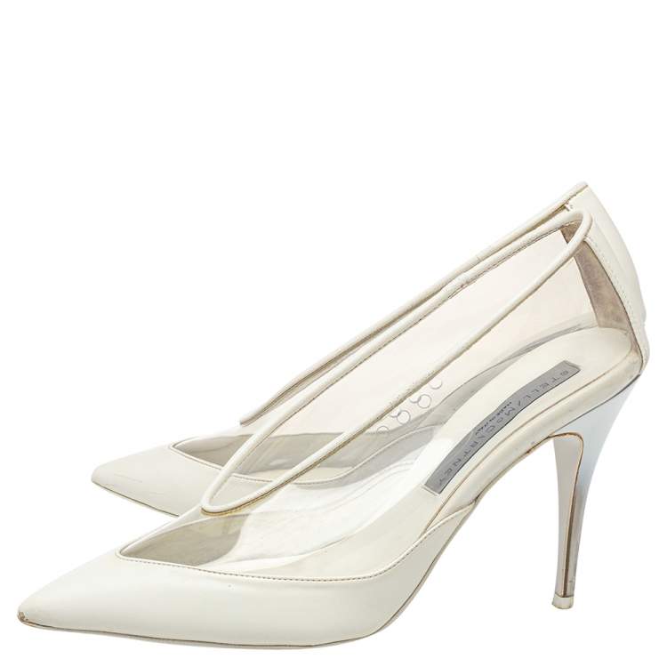 Pre Owned Stella McCartney White Faux Leather And PVC Pointed Toe Pumps Size 37