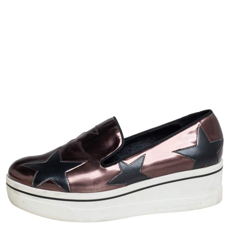 مملوكة مسبقًا Stella McCartney Metallic Bronze Faux Leather Binx Star Platform Slip On Sneakers Size 40