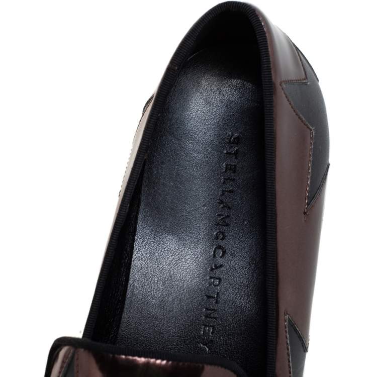 مملوكة مسبقًا Stella McCartney Metallic Bronze Faux Leather Binx Star Platform Slip On Sneakers Size 40
