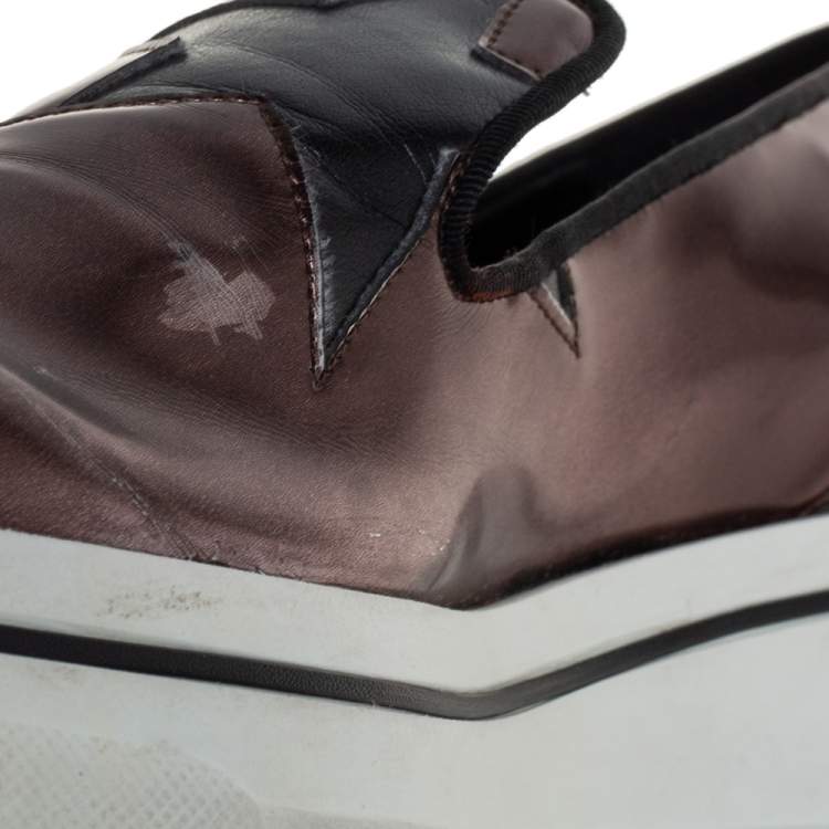 مملوكة مسبقًا Stella McCartney Metallic Bronze Faux Leather Binx Star Platform Slip On Sneakers Size 40