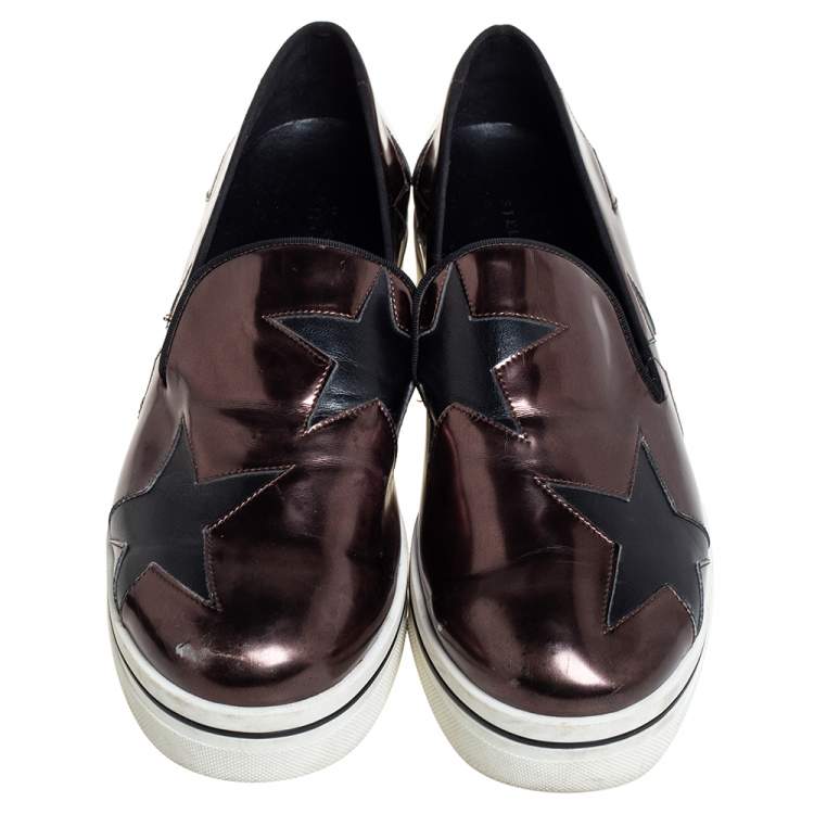 مملوكة مسبقًا Stella McCartney Metallic Bronze Faux Leather Binx Star Platform Slip On Sneakers Size 40