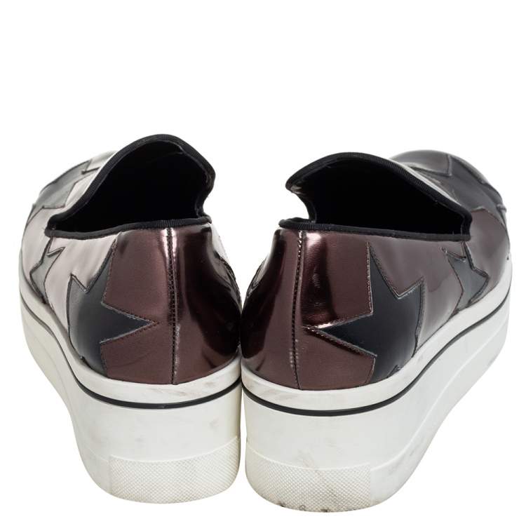 مملوكة مسبقًا Stella McCartney Metallic Bronze Faux Leather Binx Star Platform Slip On Sneakers Size 40