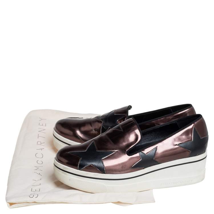 مملوكة مسبقًا Stella McCartney Metallic Bronze Faux Leather Binx Star Platform Slip On Sneakers Size 40