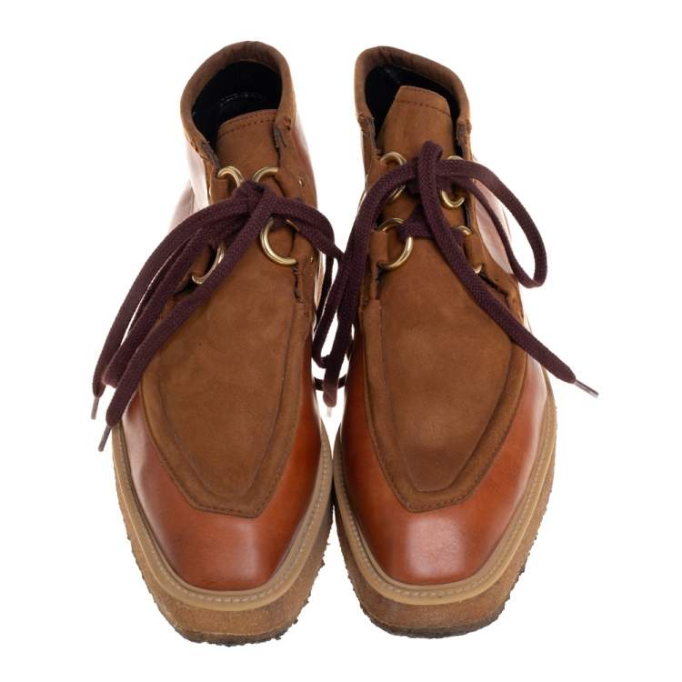 Pre Owned Stella McCartney Brown Faux Suede and Faux Leather Clipper Platform High Top Sneakers Size 41