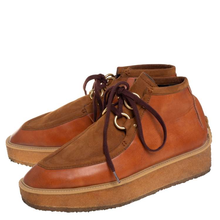 Pre Owned Stella McCartney Brown Faux Suede and Faux Leather Clipper Platform High Top Sneakers Size 41