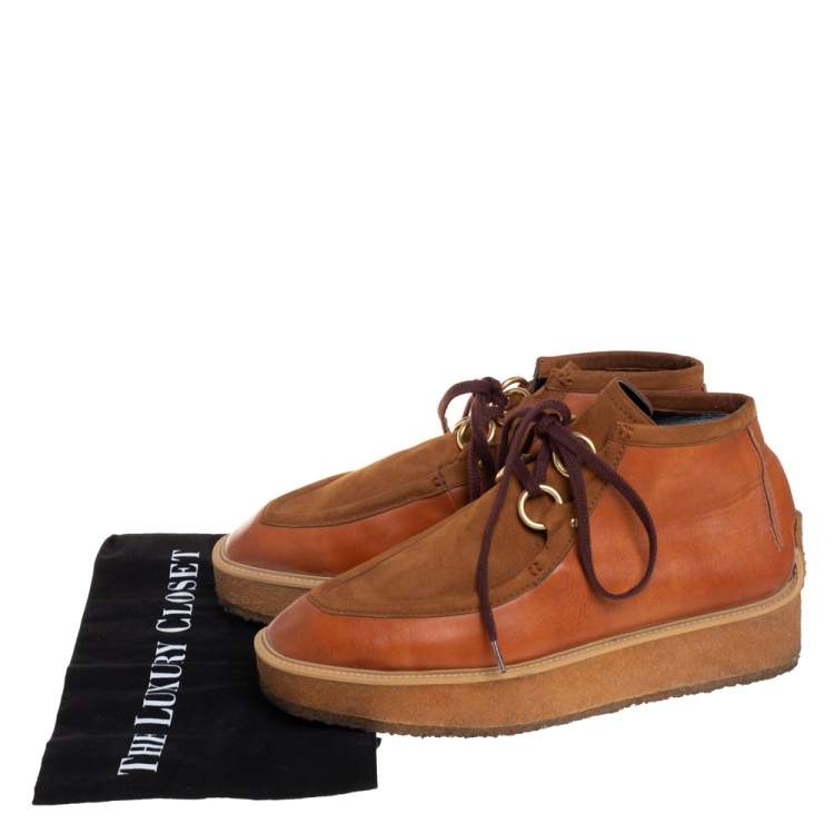 Pre Owned Stella McCartney Brown Faux Suede and Faux Leather Clipper Platform High Top Sneakers Size 41