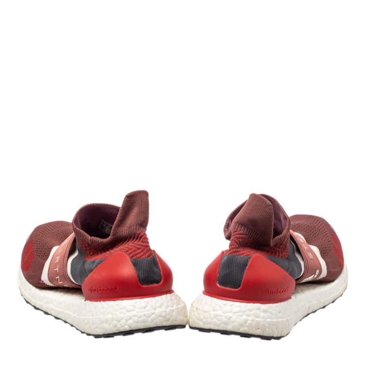 Pre Owned Stella McCartney x Adidas Red/Grey Knit Fabric Ultra Boost x 3 D S Slip On Sneakers Size 41 1/3