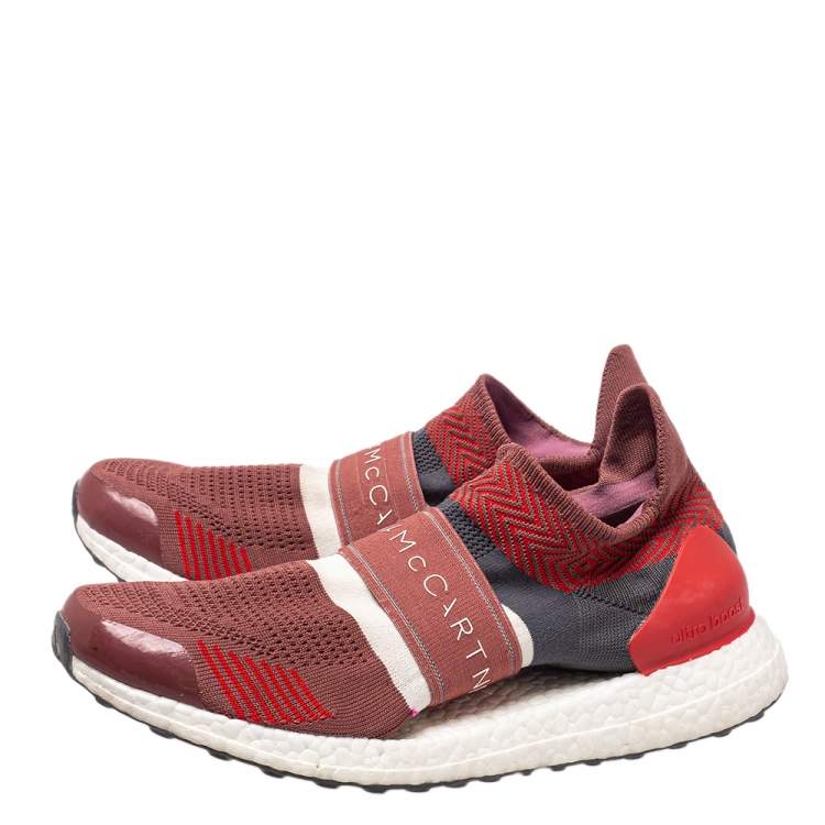 Pre Owned Stella McCartney x Adidas Red/Grey Knit Fabric Ultra Boost x 3 D S Slip On Sneakers Size 41 1/3