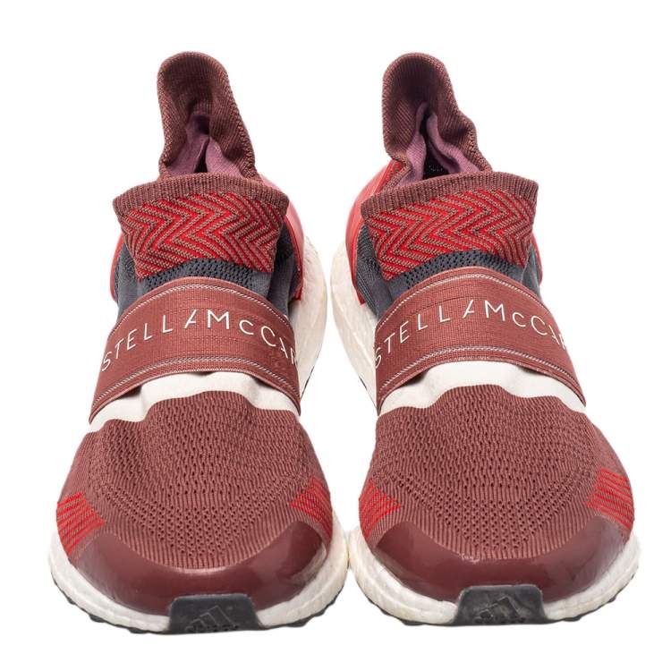 Pre Owned Stella McCartney x Adidas Red/Grey Knit Fabric Ultra Boost x 3 D S Slip On Sneakers Size 41 1/3