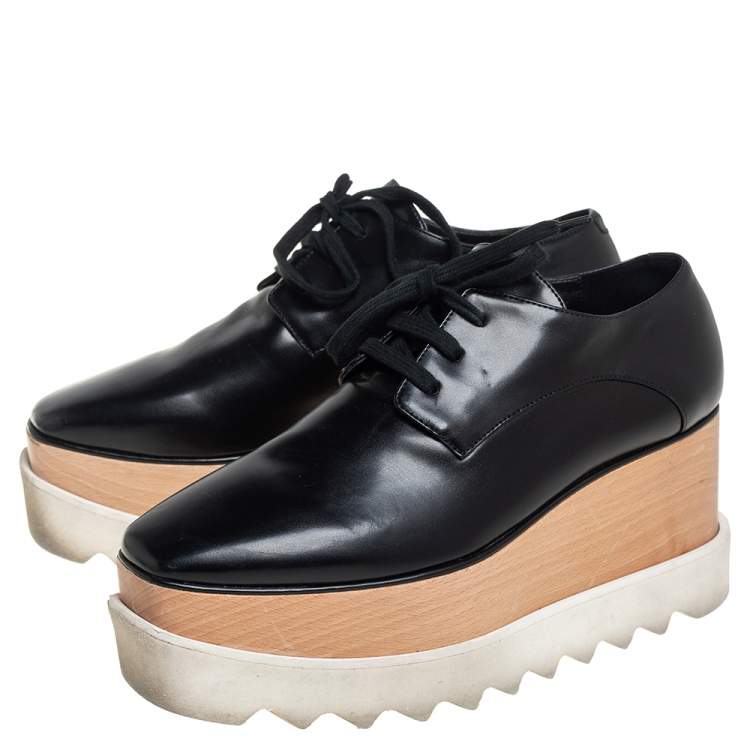 مملوكة مسبقًا Stella McCartney Black Faux Leather Elyse Platforms Sneakers Size 36