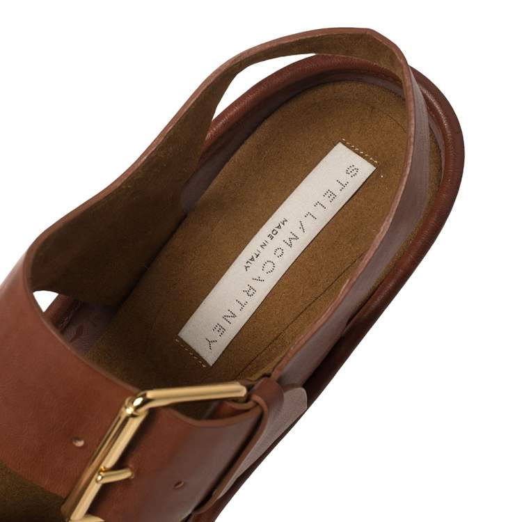 Pre Owned Stella McCartney Brown Faux Leather Buckle Block Heel Platform Sandals Size 40