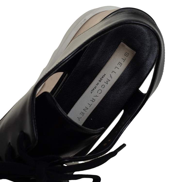 Pre Owned Stella McCartney Black Faux Leather Elyse Cut Out Derby Platform Sneakers Size 38
