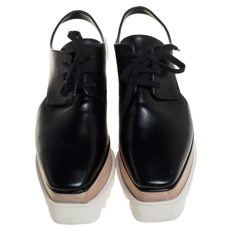 Pre Owned Stella McCartney Black Faux Leather Elyse Cut Out Derby Platform Sneakers Size 38