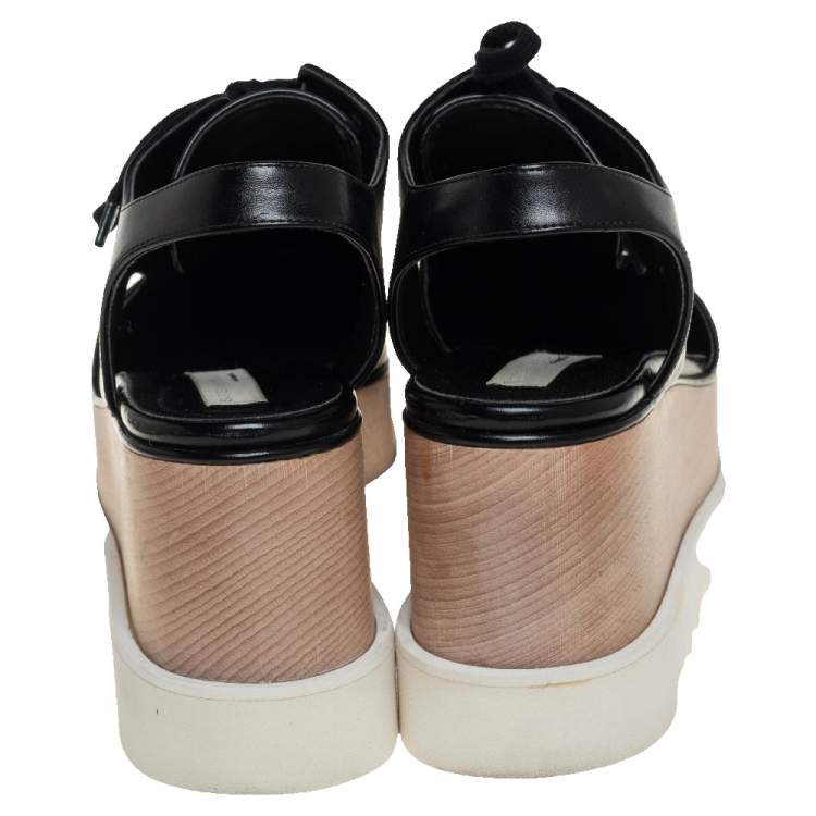 Pre Owned Stella McCartney Black Faux Leather Elyse Cut Out Derby Platform Sneakers Size 38