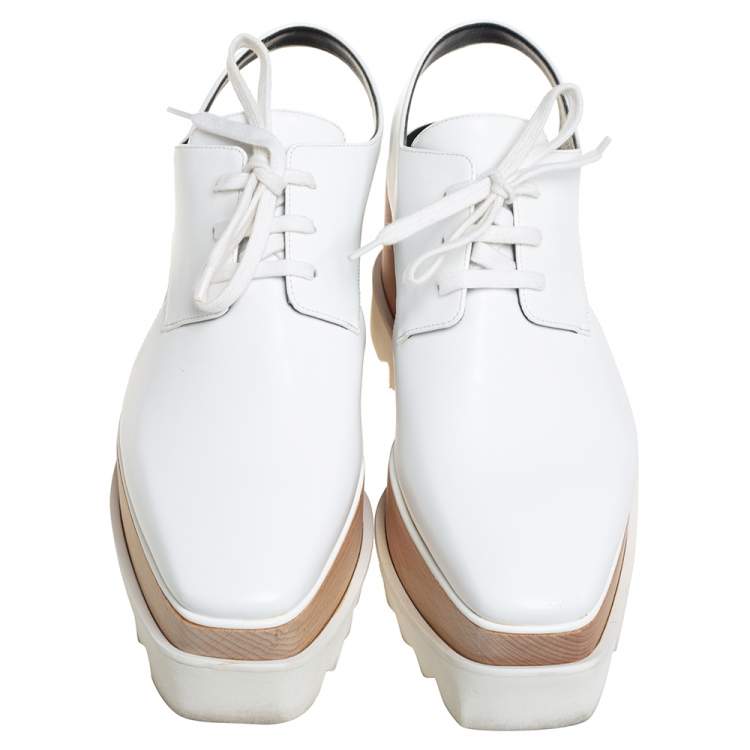 Pre Owned Stella McCartney White Faux Leather Elyse Cut Out Platform Derby Size 39