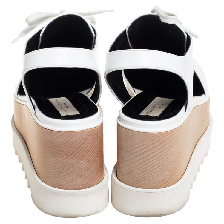 Pre Owned Stella McCartney White Faux Leather Elyse Cut Out Platform Derby Size 39