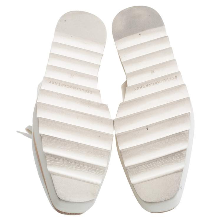 Pre Owned Stella McCartney White Faux Leather Elyse Cut Out Platform Derby Size 39