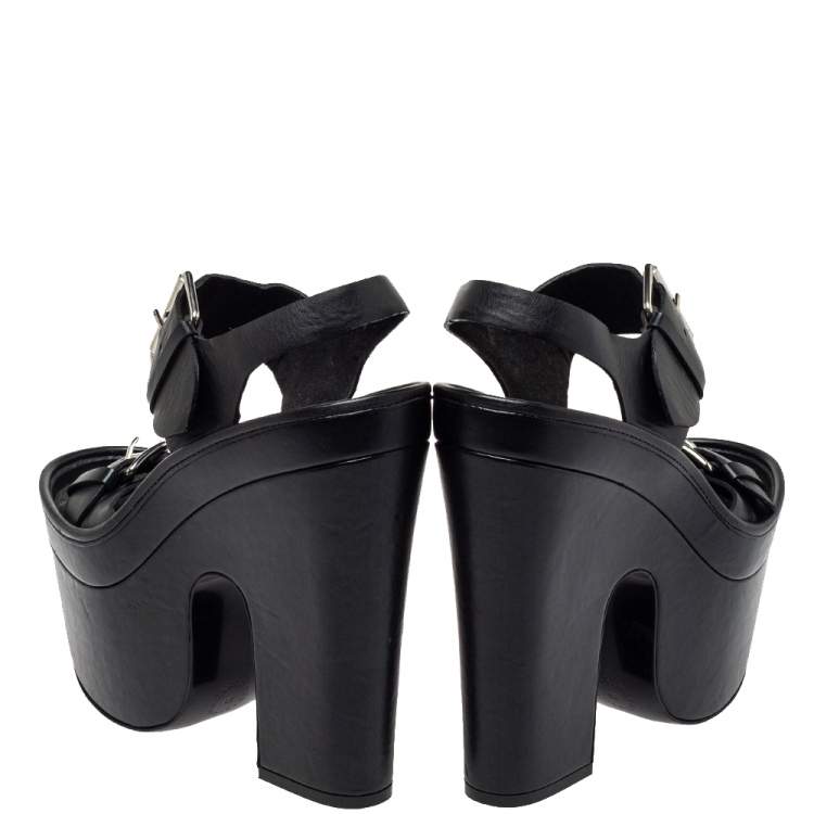 Pre Owned Stella McCartney Black Faux Leather Buckle Block Heel Sandals Size 39