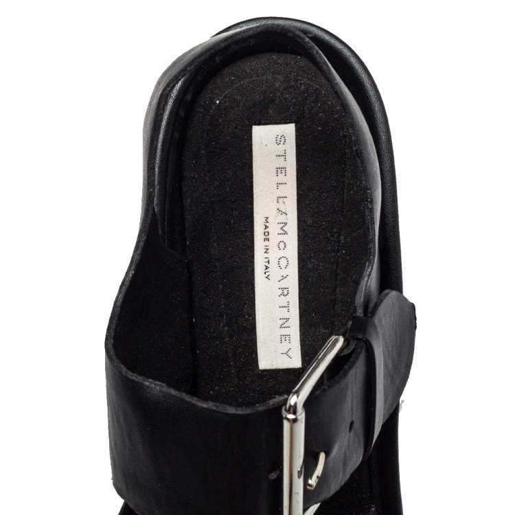 Pre Owned Stella McCartney Black Faux Leather Buckle Block Heel Sandals Size 39