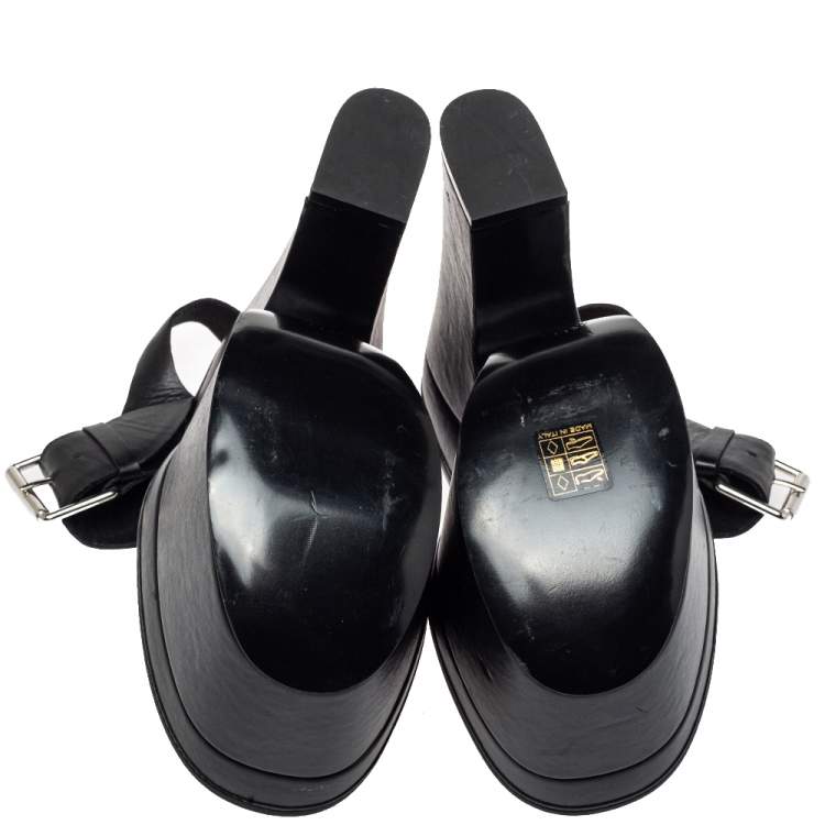 Pre Owned Stella McCartney Black Faux Leather Buckle Block Heel Sandals Size 39