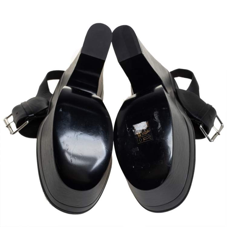 Pre Owned Stella McCartney Black Faux Leather Buckle Block Heel Sandals Size 38