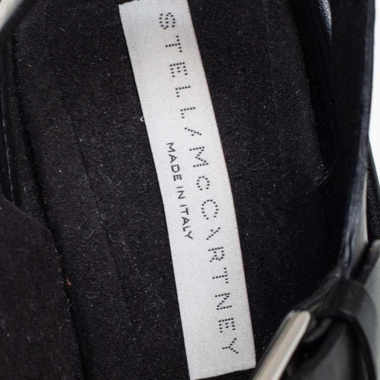 Pre Owned Stella McCartney Black Faux Leather Buckle Block Heel Sandals Size 38