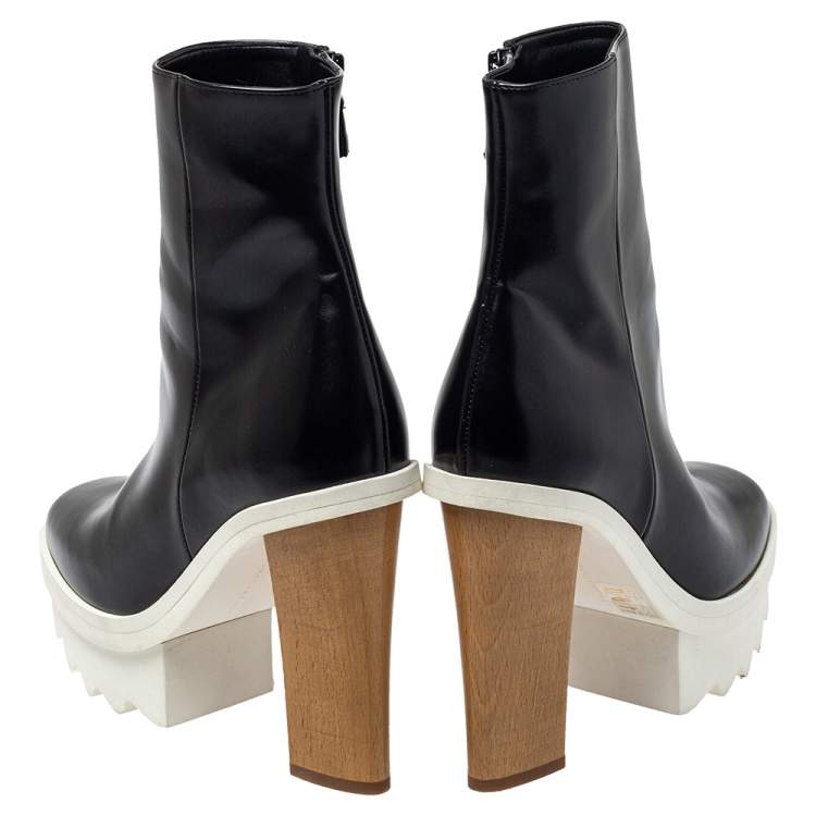 Pre Owned Stella McCartney Black Faux Leather Platform Ankle Boots Size 36