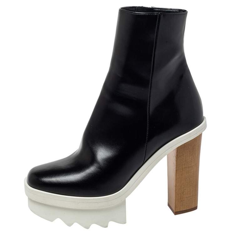 Pre Owned Stella McCartney Black Faux Leather Platform Ankle Boots Size 36