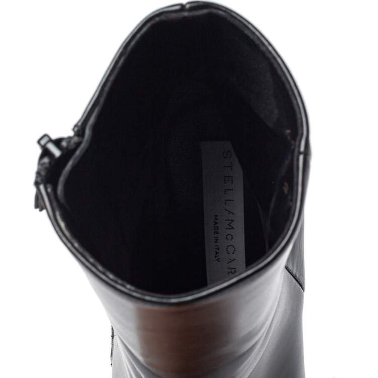 Pre Owned Stella McCartney Black Faux Leather Platform Ankle Boots Size 36