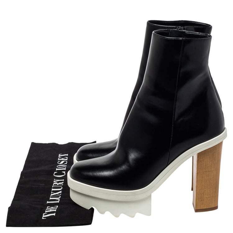 Pre Owned Stella McCartney Black Faux Leather Platform Ankle Boots Size 36