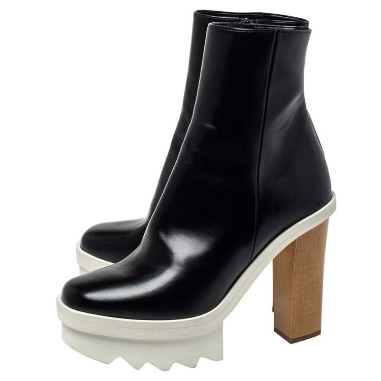 Pre Owned Stella McCartney Black Faux Leather Platform Ankle Boots Size 36