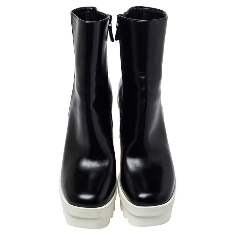 Pre Owned Stella McCartney Black Faux Leather Platform Ankle Boots Size 36