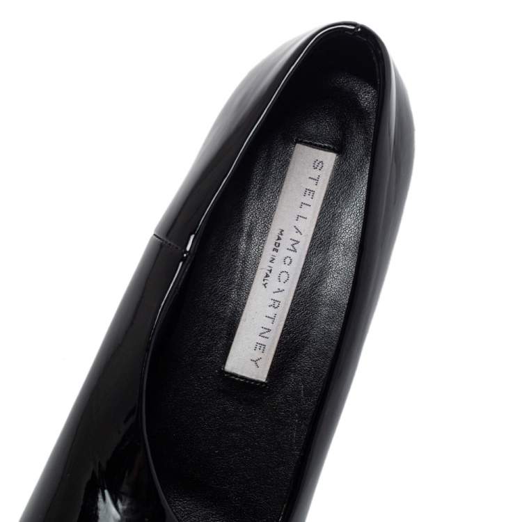 Pre Owned Stella McCartney Black Faux Patent Leather V Neck Pointed Toe Pumps Size 35.5