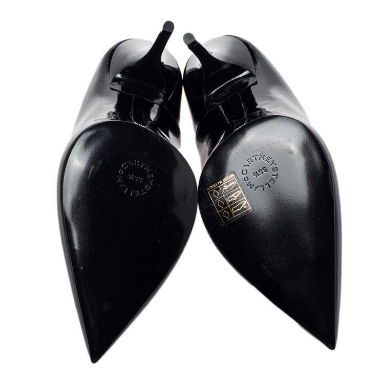 Pre Owned Stella McCartney Black Faux Patent Leather V Neck Pointed Toe Pumps Size 35.5