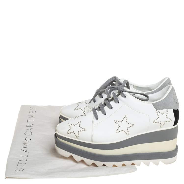 Pre Owned Stella McCartney White/Grey Faux Leather And Suede Elyse Star Sneakers Size 35