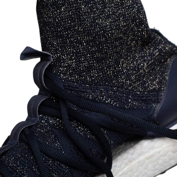 Pre Owned Stella  McCartney For adidas Athletic Blue Lurex Fabric High Top Sneakers Size 40.5