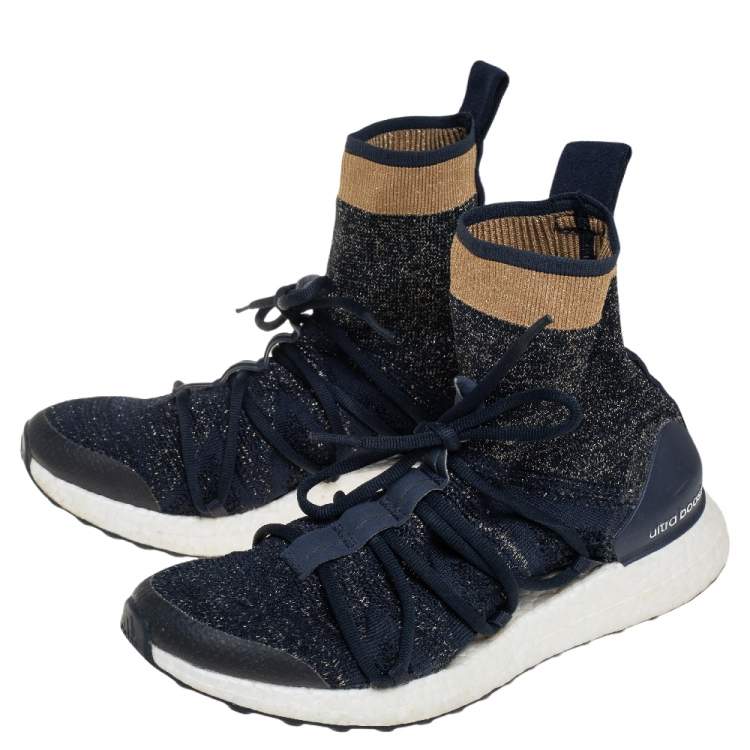 Pre Owned Stella  McCartney For adidas Athletic Blue Lurex Fabric High Top Sneakers Size 40.5
