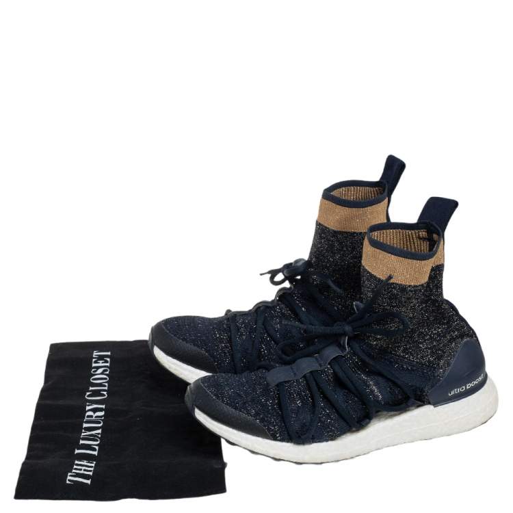 Pre Owned Stella  McCartney For adidas Athletic Blue Lurex Fabric High Top Sneakers Size 40.5