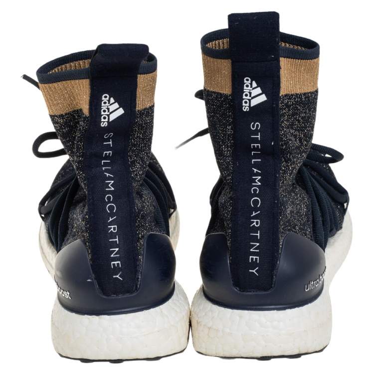 Pre Owned Stella  McCartney For adidas Athletic Blue Lurex Fabric High Top Sneakers Size 40.5