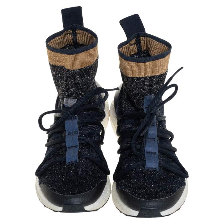 Pre Owned Stella  McCartney For adidas Athletic Blue Lurex Fabric High Top Sneakers Size 40.5