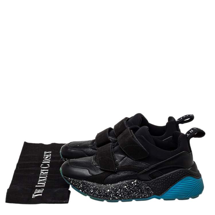 Pre Owned Stella McCartney Black Faux Leather And Faux Suede Eclypse Velcro Low Top Sneakers Size 39