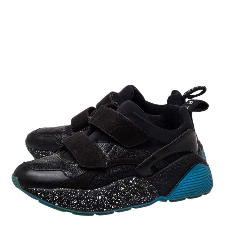 Pre Owned Stella McCartney Black Faux Leather And Faux Suede Eclypse Velcro Low Top Sneakers Size 39