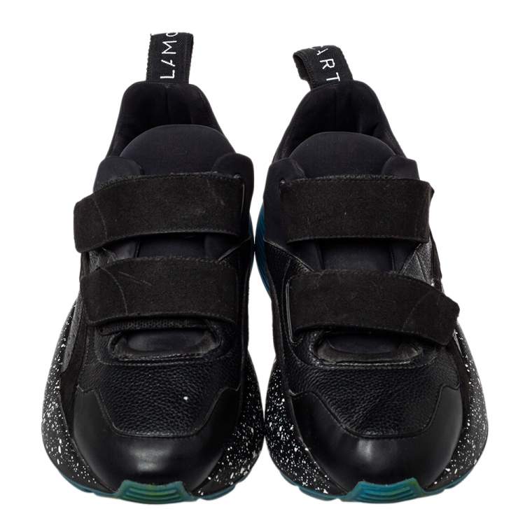 Pre Owned Stella McCartney Black Faux Leather And Faux Suede Eclypse Velcro Low Top Sneakers Size 39