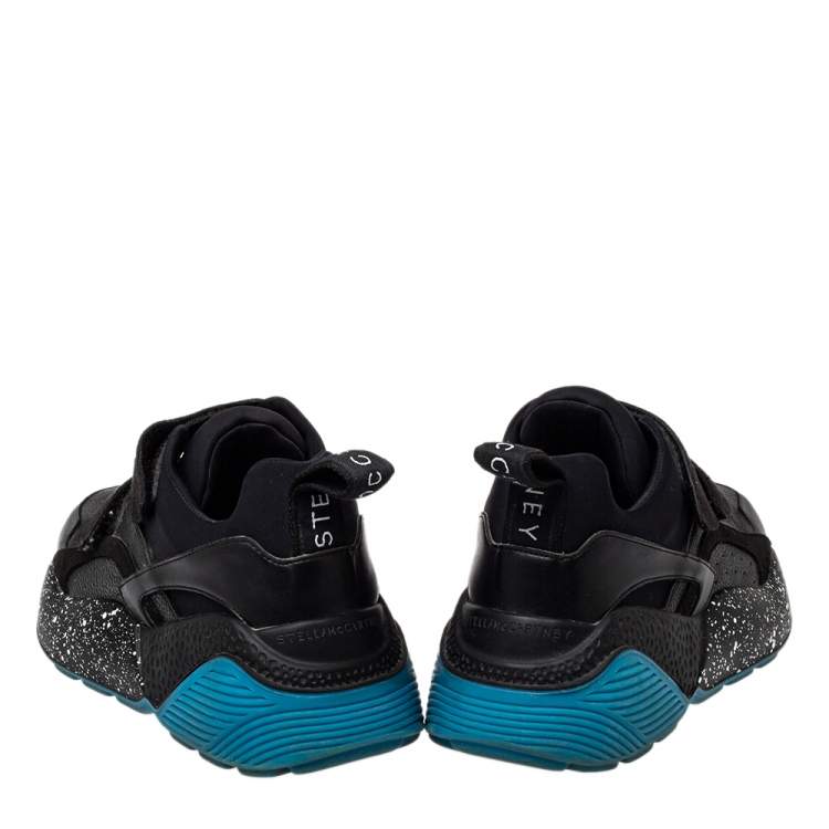 Pre Owned Stella McCartney Black Faux Leather And Faux Suede Eclypse Velcro Low Top Sneakers Size 39