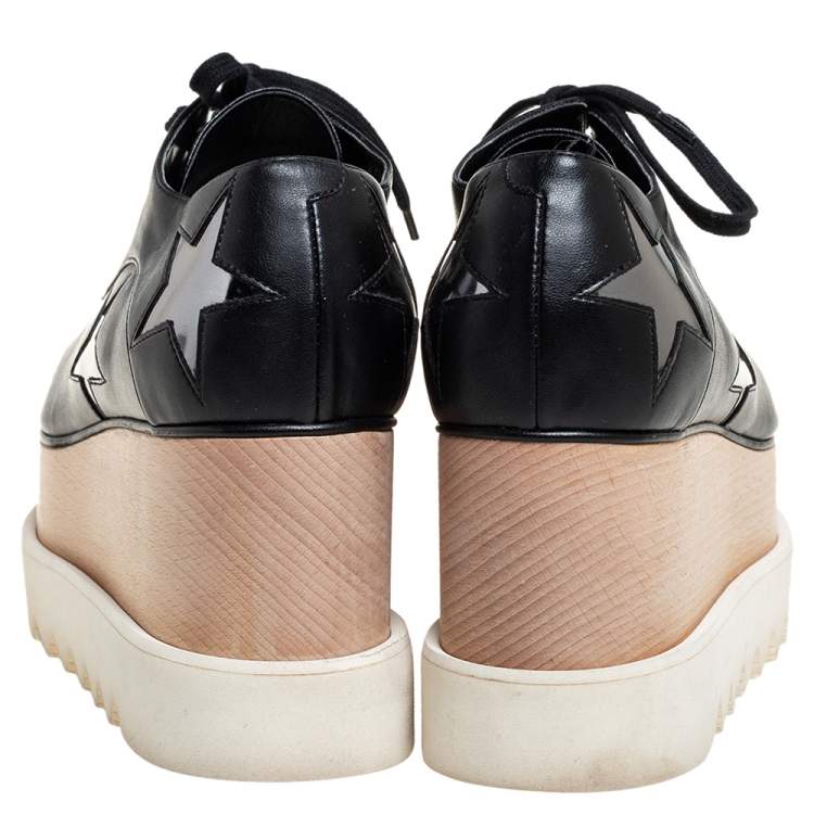 Pre Owned Stella McCartney Black Faux Leather Elyse Wedge Sneakers Size 38
